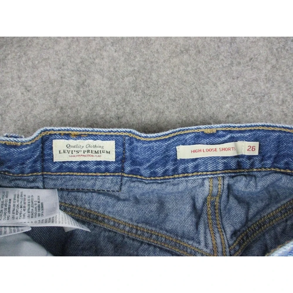 Levis Shorts Womens 26 Blue High Loose Premium Big E Denim Relaxed Medium Wash